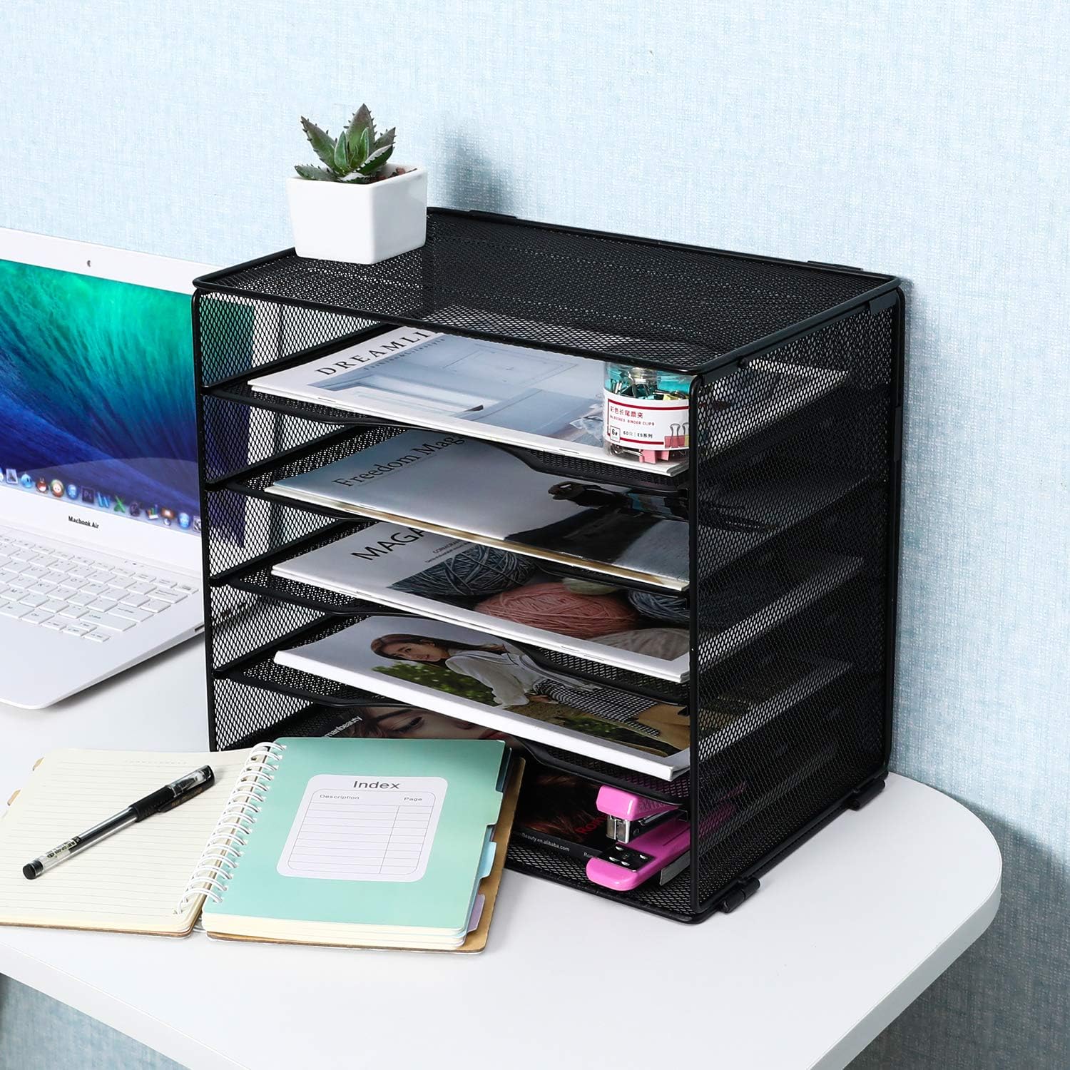 EasyPAG Desk Organizers and Accessories 5 Slot Desktop File Organizer Letter Sorter Literature Paper Tray | Screws Free Design,Black - Image 4
